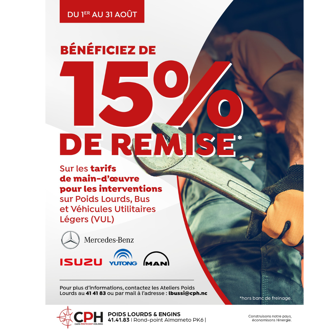 15% DE REMISE SUR LES TARIFS MAIN-D’OEUVRE