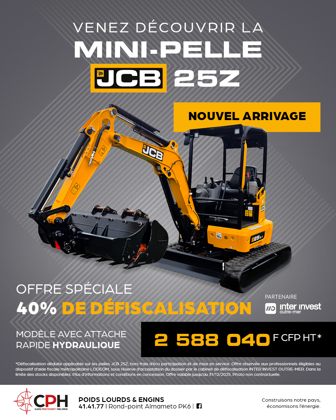 MINI PELLE JCB 25Z avec attache hydraulique