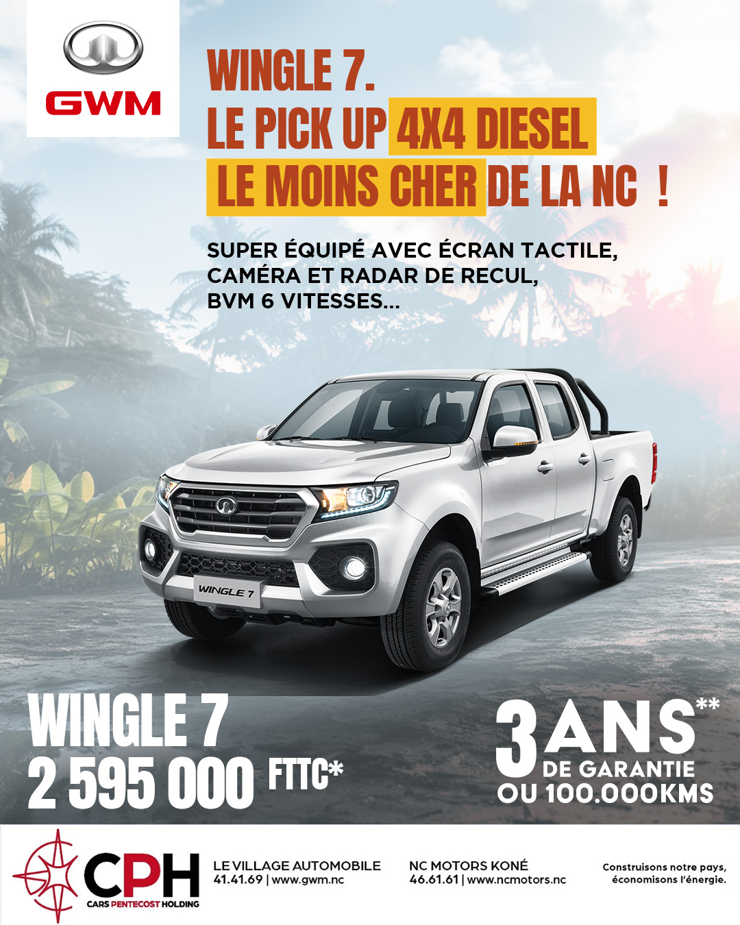 GWM WINGLE 7, le pick up 4X4 DIESEL LE MOINS CHER DU TERRITOIRE
